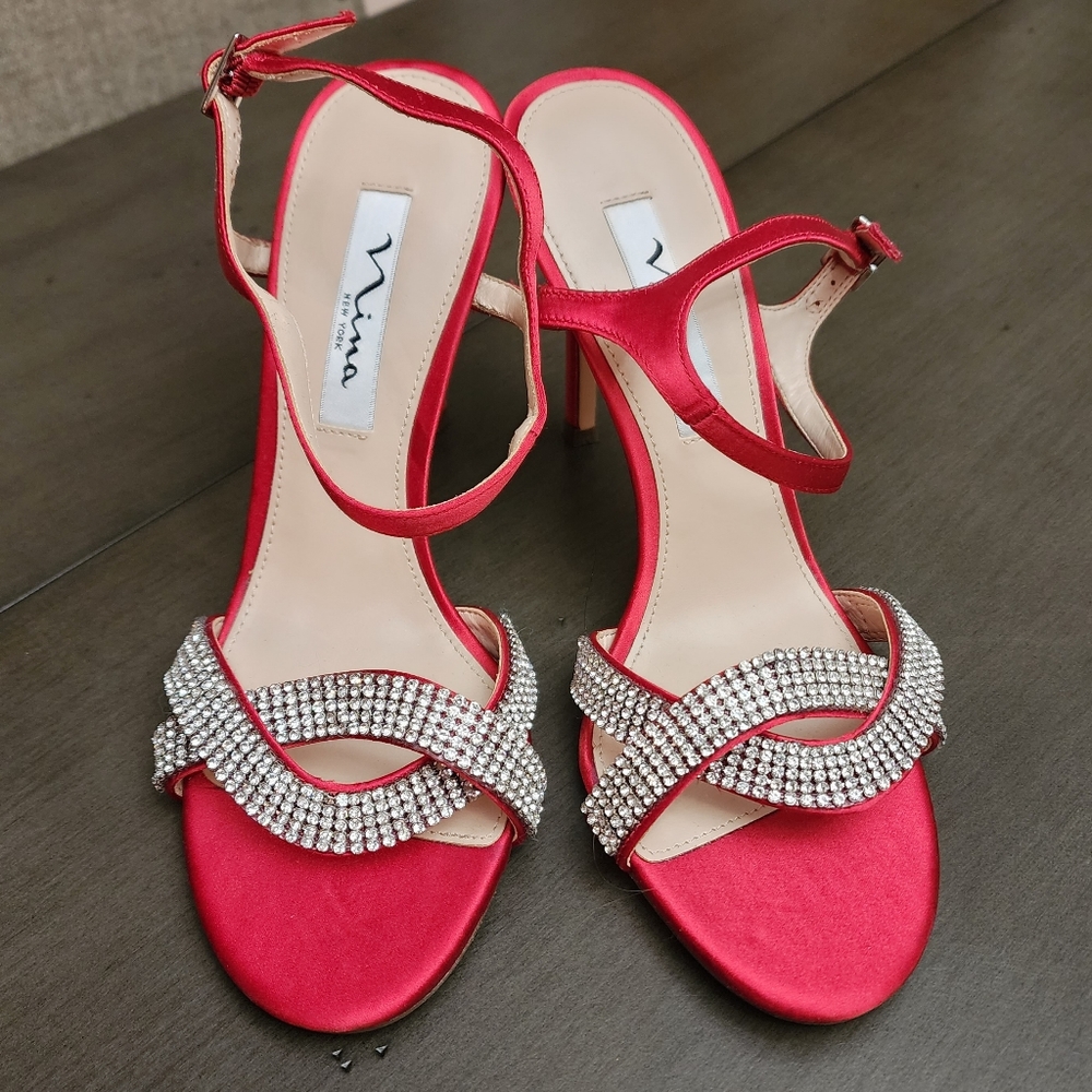 Nina Davia Embellished Toe Strap 4" High Heel Sandal Size 8